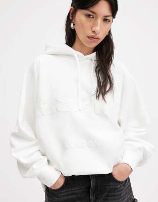 AllSaints Talon Biggy tonal logo hoodie in white