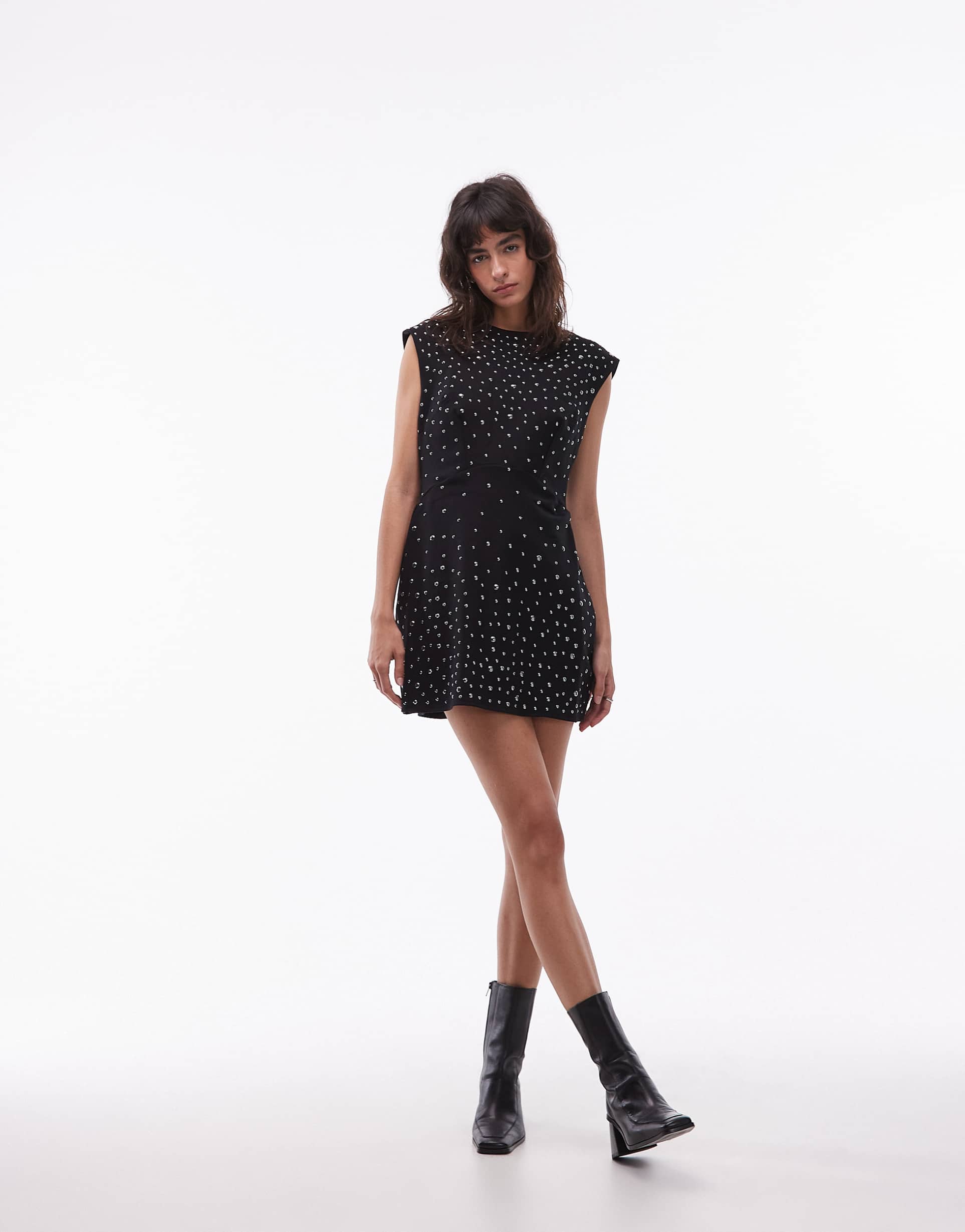 allsaints tamara embellished mini dress in black