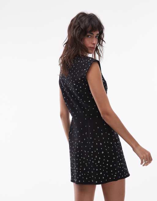 AllSaints Tamara embellished mini dress in black, 4 of 4