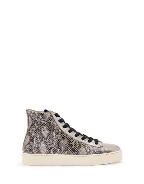 AllSaints – Tana – High Top Metallic-Sneaker in Silber/Schwarz - view 1