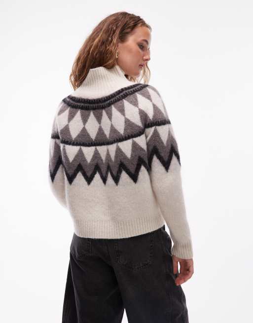 AllSaints – Tara – Pullover in Grau mit Rautenmuster, 3 von 4