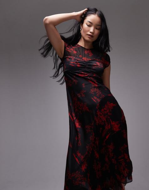 AllSaints Tasha satin and mesh maxi dress in black print - view 1