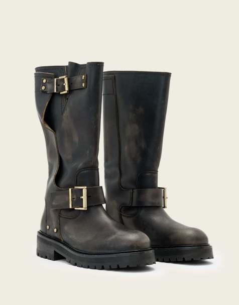 AllSaints – Tay – Bikerstiefel in Dunkelbraun - view 1