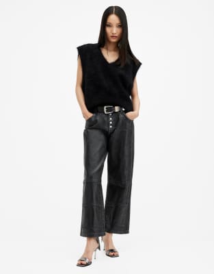 AllSaints - Tay - Carpenter-Jeans aus Denim in Schwarz mit weitem Bein