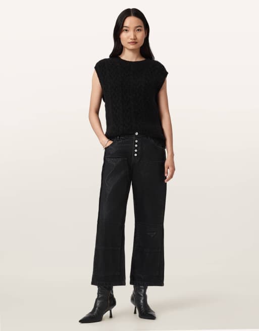 AllSaints – Tay – Carpenter-Jeans in beschichtetem Schwarz