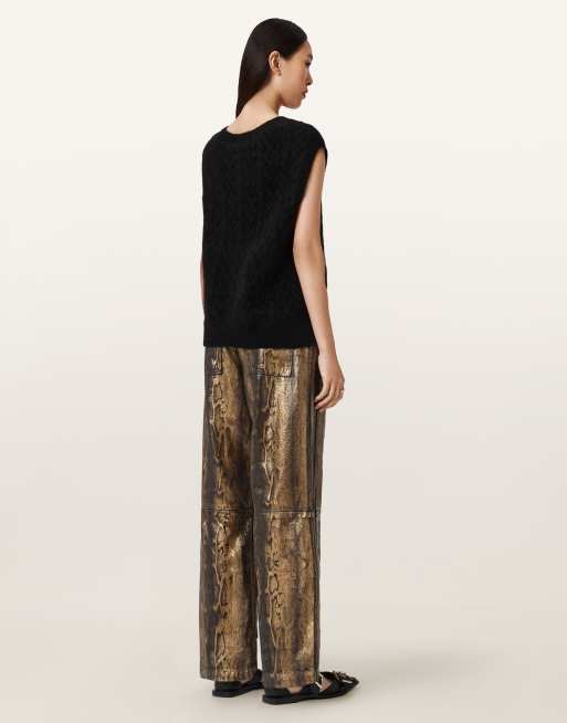 AllSaints - Tay - Guldfarvede og brune jeans med metallisk slangeprint, 4 af 4