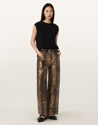 AllSaints - Tay - Jeans mit Metallic-Schlangenmuster in Gold und Braun