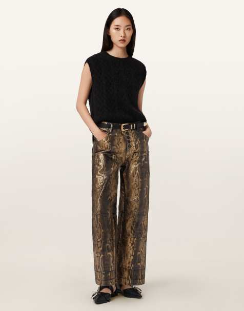 AllSaints - Tay - Metallic jeans met slangenprint in goud en bruin - view 1