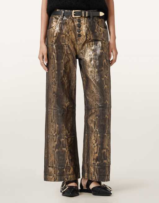 AllSaints - Tay - Metallic jeans met slangenprint in goud en bruin, 2 van 4