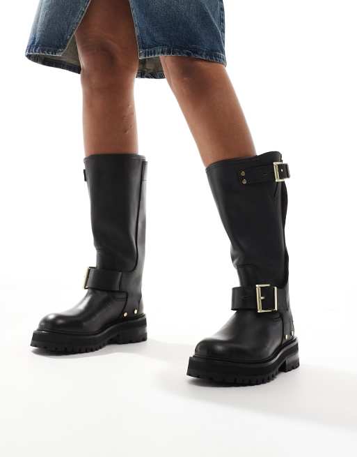 AllSaints - Tay - Stivali biker in pelle neri con fibbia, 2 di 4