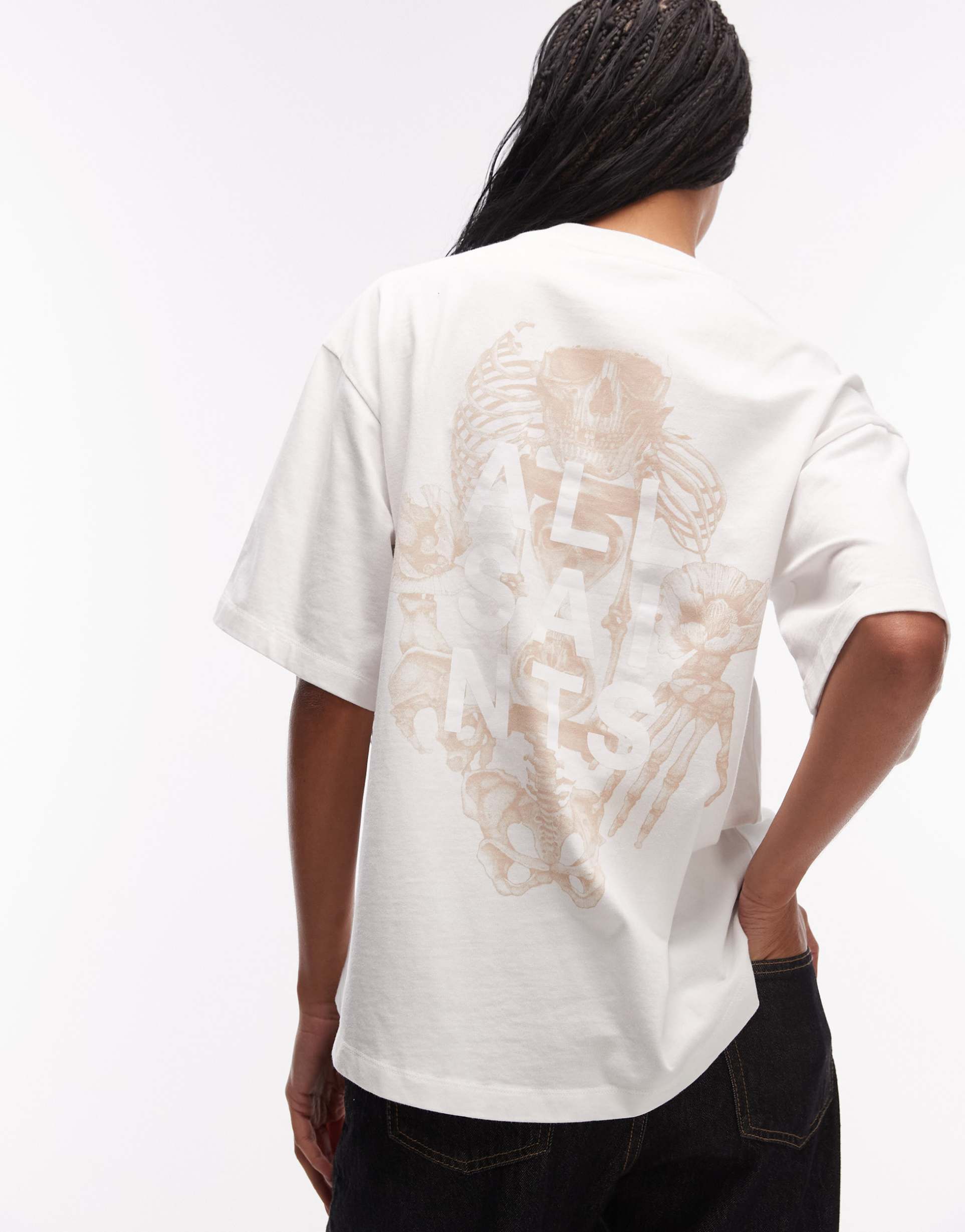 allsaints temphus amelie short sleeve t-shirt in optic white