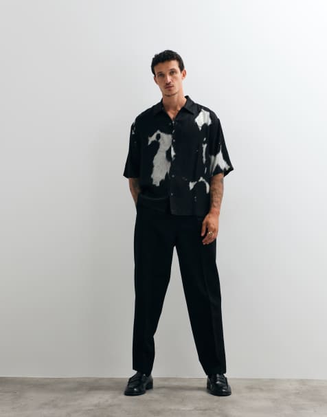 AllSaints Templar short sleeve printed shirt in black and white - view 1