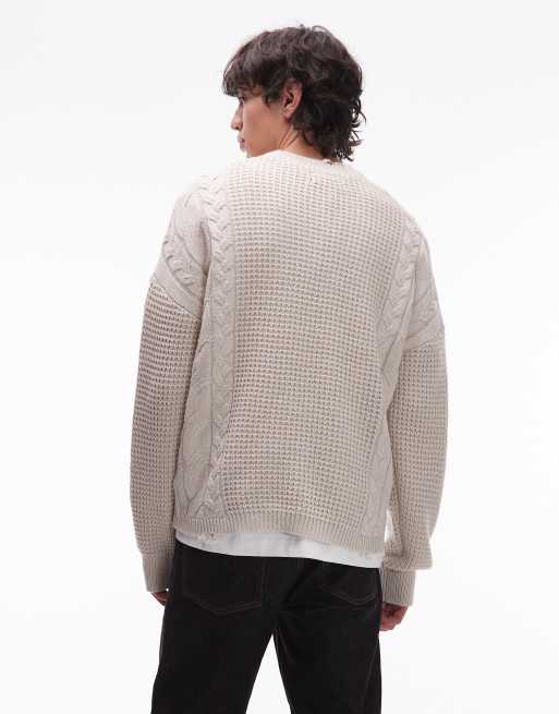 AllSaints – Tenter – Kremowy sweter z warkoczowym splotem i okrągłym dekoltem, 3 z 5
