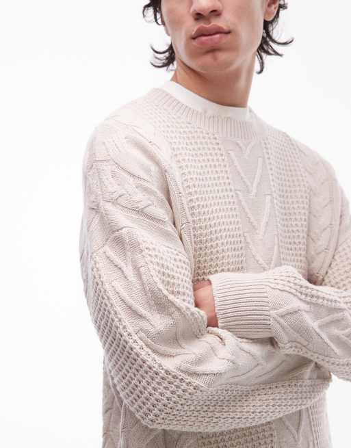AllSaints – Tenter – Kremowy sweter z warkoczowym splotem i okrągłym dekoltem, 5 z 5