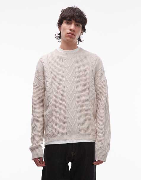 AllSaints – Tenter – Strickpullover in Cremeweiß mit Rundhalsausschnitt und Zopfmuster - view 1