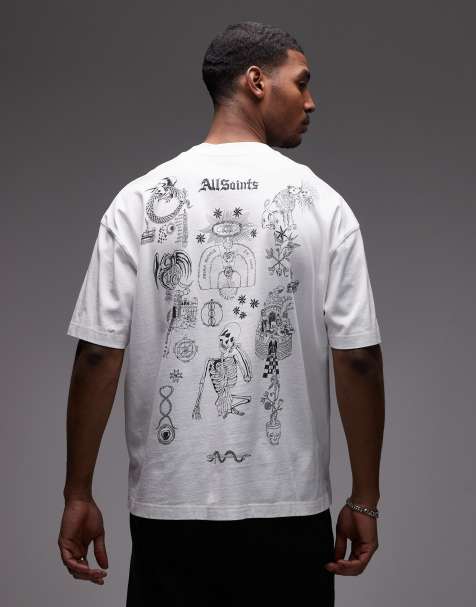 AllSaints - Terra - Hvid T-shirt med grafisk logo og rygprint - view 1