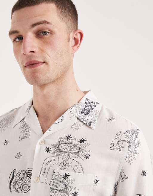 AllSaints Terra short sleeve graphic print shirt in ecru, 3 of 5