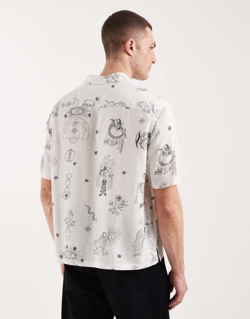 AllSaints Terra short sleeve graphic print shirt in ecru, 5 of 5