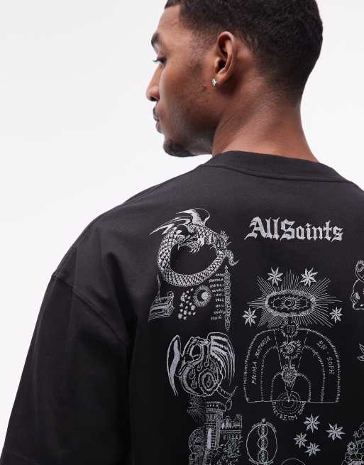 AllSaints - Terra - Sort T-shirt med grafisk logoprint på ryggen, 5 af 5