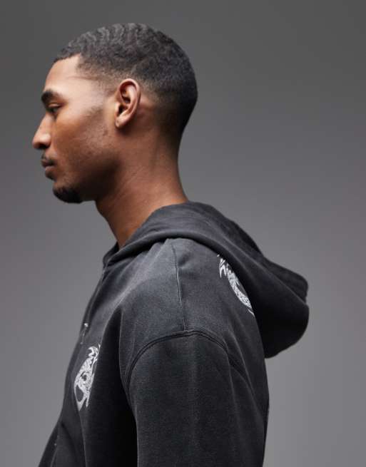 AllSaints - Terra - Sweat à capuche zippé avec logo graphique - Noir délavé, 4 de 5