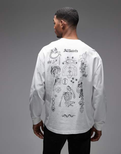 AllSaints - Terra - T-shirt bianca a maniche lunghe con logo e stampa sul retro - view 1