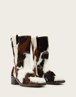  terri cow print mid length boot in cream