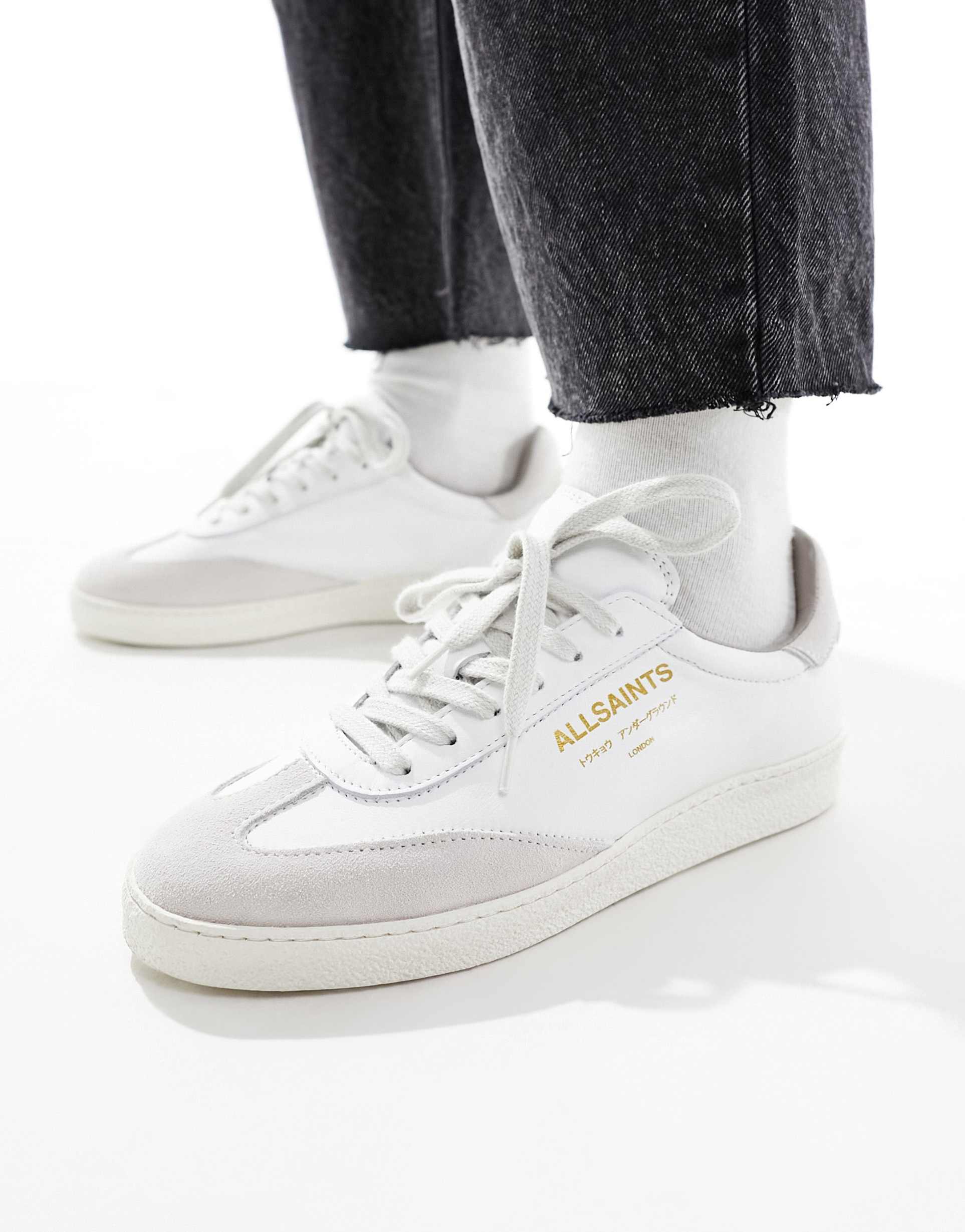 allsaints thelma leather sneakers in white