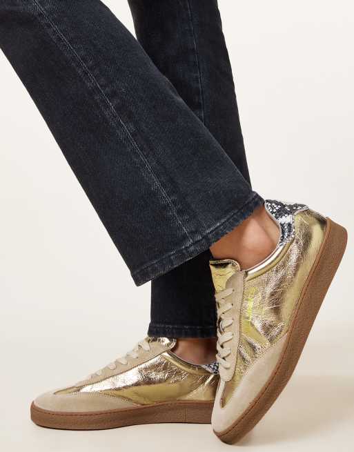AllSaints – Thelma Met – Sneaker in Silber/Wollweiß