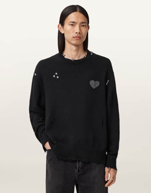 AllSaints – Theo – Sweatshirt in Schwarz mit Rundhalsausschnitt