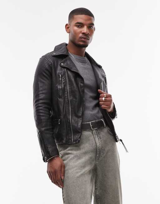 Allsaints - Thurman - Giacca stile motociclista in pelle nera