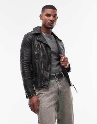 Thurman leather biker jacket in black