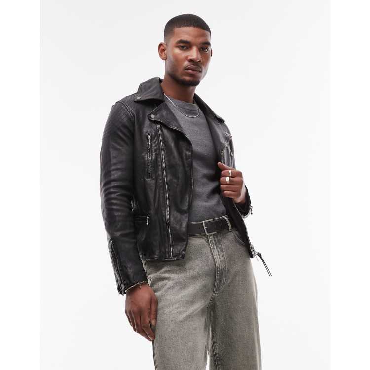 AllSaints Thurman leather biker jacket in black | ASOS