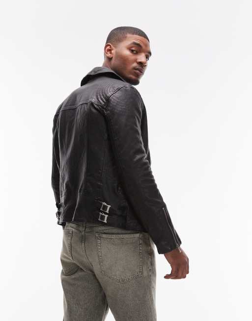 AllSaints Thurman leather biker jacket in black | ASOS