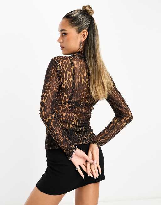 Mock neck cheap leopard top