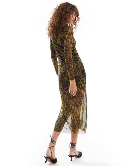 AllSaints Tia mesh midi dress in leopard print | ASOS