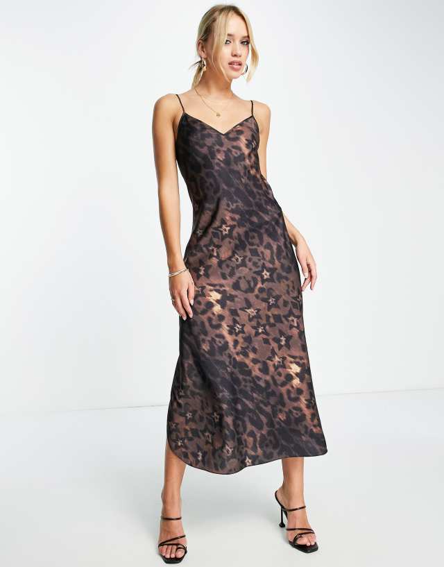 AllSaints Tiana Celia midi slip dress in leopard print