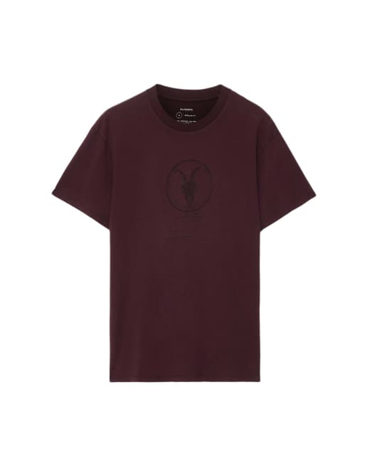 AllSaints Tier hale camiseta de cuello redondo de manga corta en rojo burdeos, 5 de 6
