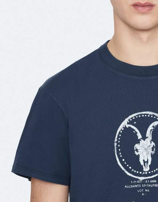 AllSaints Tier Hale Kurzarm-Rundhalsshirt in verwaschenem Marineblau, 6 von 6