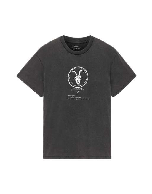AllSaints Tier-Hale Kurzarmshirt mit Rundhalsausschnitt in verwaschenem Schwarz, 2 von 6