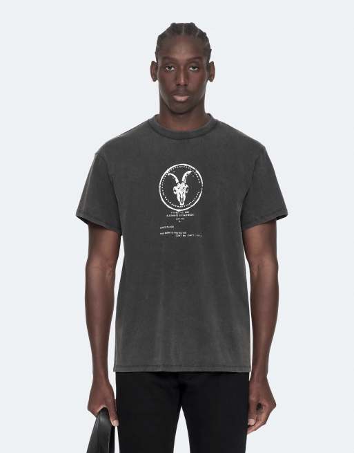 AllSaints Tier-Hale Kurzarmshirt mit Rundhalsausschnitt in verwaschenem Schwarz, 4 von 6