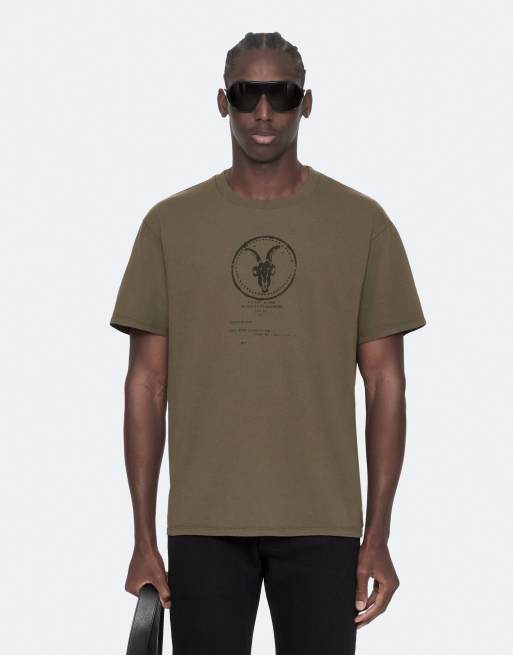 AllSaints Tier-Hale-SS-Rundhalsausschnitt in verwaschenem Khaki, 4 von 6
