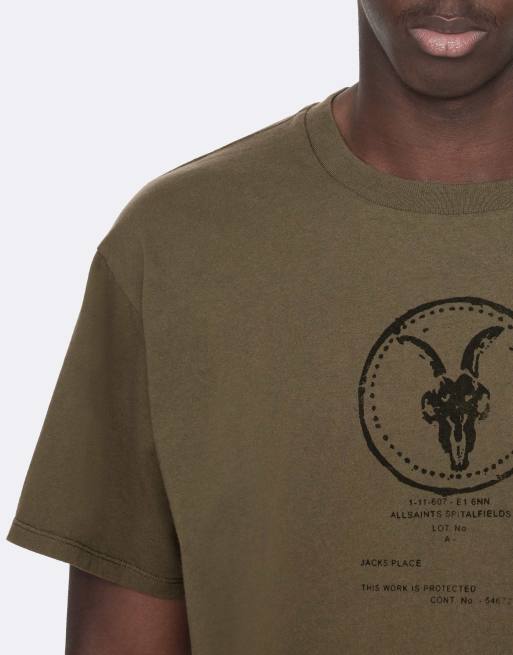 AllSaints Tier-Hale-SS-Rundhalsausschnitt in verwaschenem Khaki, 5 von 6