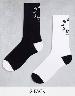 AllSaints AllSaints Tierra 2 pack socks in black and white-Multi