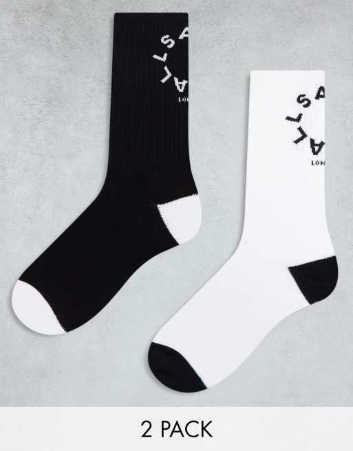 AllSaints Tierra 2 pack socks in black and white | ASOS