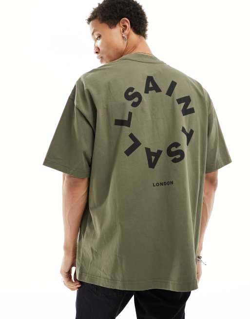AllSaints – Tierra – Blekt kakigrön t-shirt i oversize