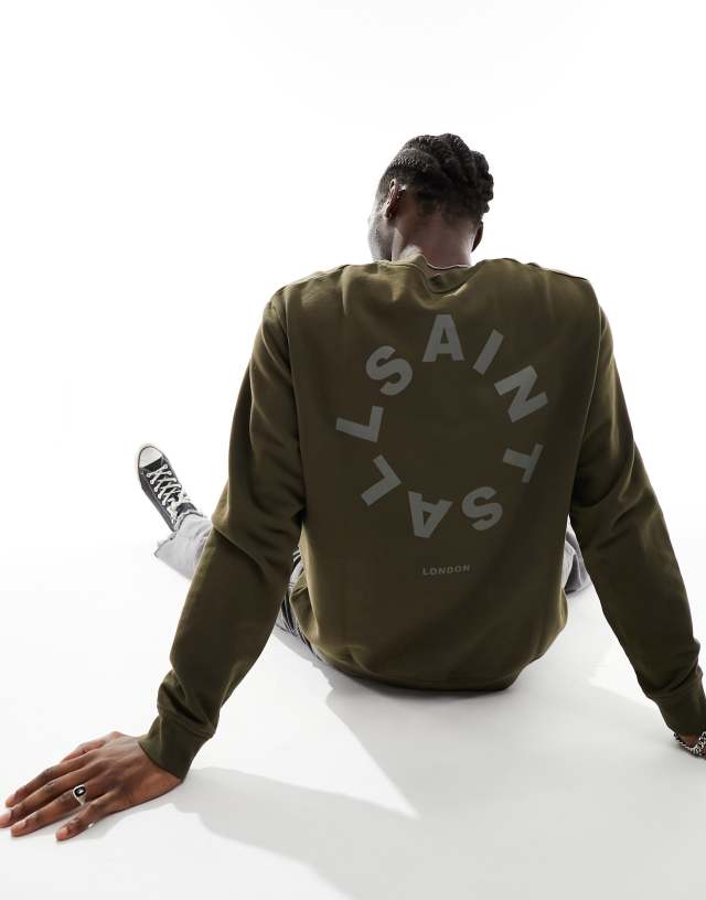 AllSaints - tierra crewneck sweatshirt with back print in khaki