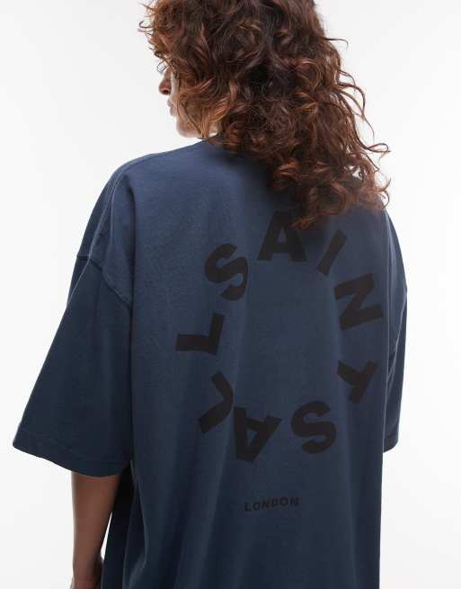 AllSaints - Tierra - Maskinblå oversized T-shirt