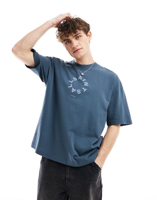 AllSaints – Tierra – Niebieski T-shirt oversize