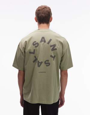 AllSaints Tierra oversized t-shirt in basil green - MGREEN
