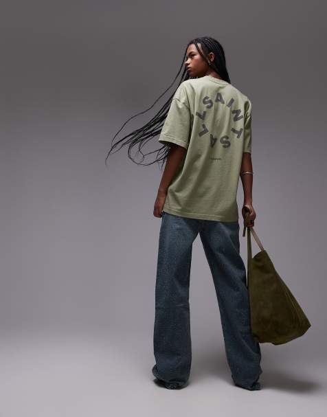 AllSaints Tierra oversized t-shirt in basil green - view 1